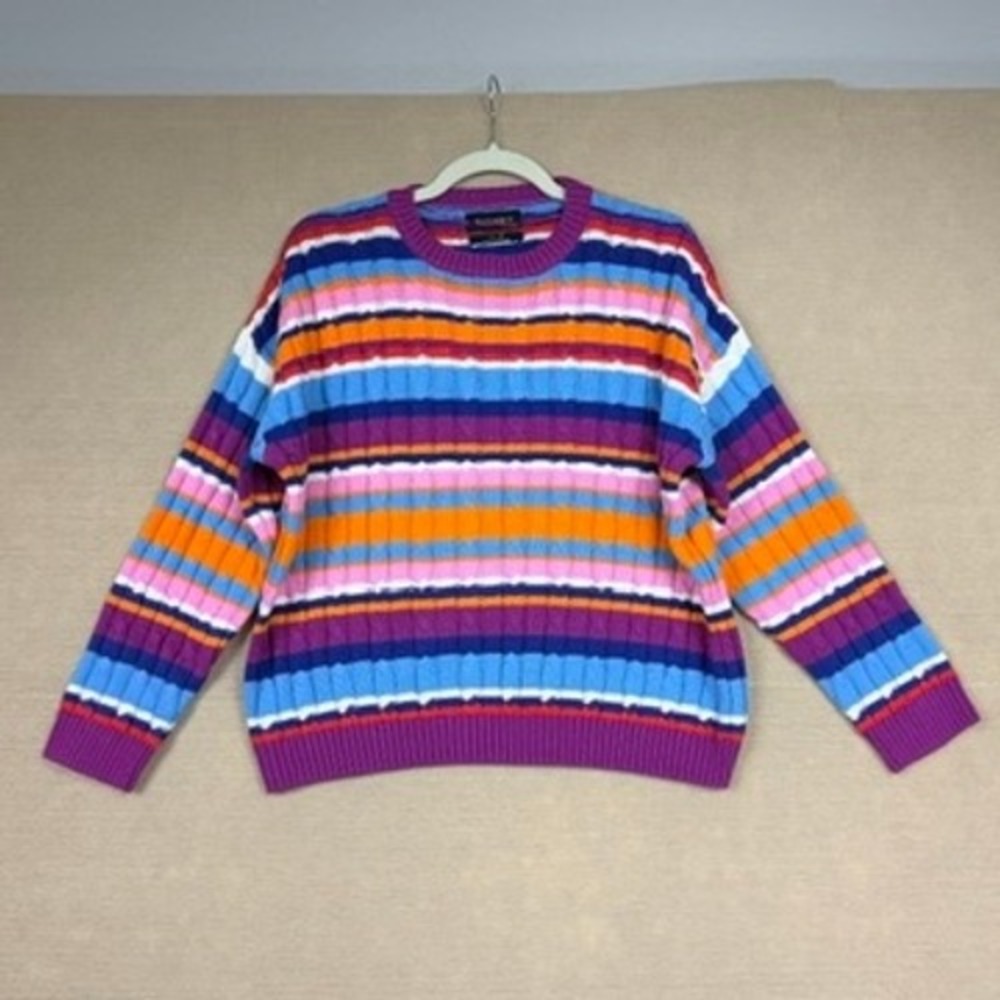 Piombo Rainbow Striped Cable Knit Cotton Sweater Crewneck Womens Size M NWT